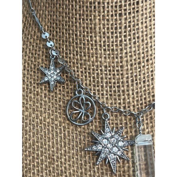 Celestial Charm Silver Tone Necklace Bar Chain Slide Clasp Clear Rhinestone Adj - Picture 3 of 5